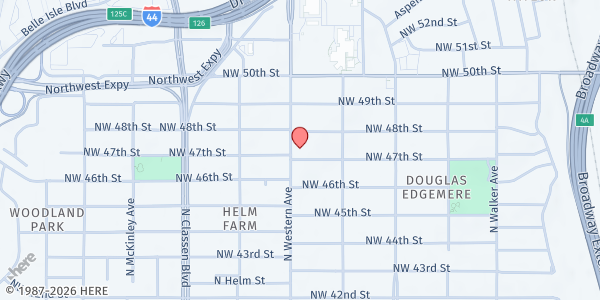 Map showing Thrive Community Church at 4802 N Western Ave, Oklahoma City, OK