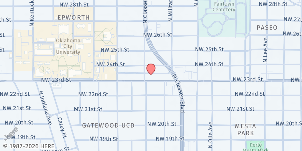 Map showing Trinity Baptist Church OKC at 1329 NW 23rd St., Oklahoma City, OK