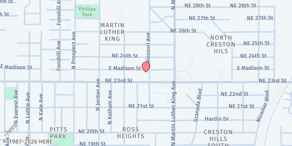 Map showing TrueSky Credit Union-New Bethel Baptist Church Food Pantry at 1844 E Madison, Oklahoma City, OK
