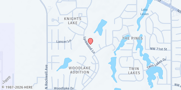 Map showing Tulakes Food Center at 7202 A Lyrewood Ln, Oklahoma City, OK