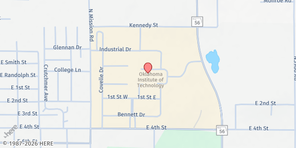 Map showing OSU IT at 1801 E. 4th St., Okmulgee, OK