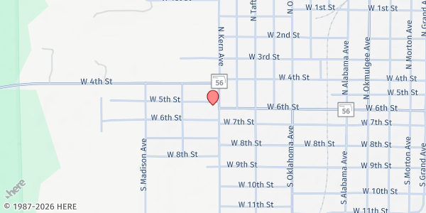Map showing The Refuge Church at 1206 W. 5th St., Okmulgee, OK