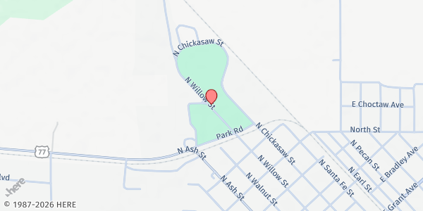 Map showing Southern Oklahoma Nutrition Program of Pauls Valley at 311 W. Thomas Wacker Park, Pauls Valley, OK