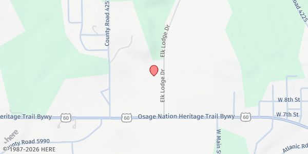 Map showing Presbyterian Disciples Church Mobile Pantry at Elks Lodge at 187 Elk Lodge Dr., Pawhuska, OK