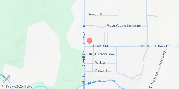 Map showing Pawnee Ministerial Alliance - Food Distribution Center at Beck Dr, Pawnee, OK