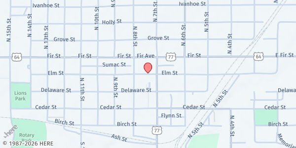 Map showing Perry Food Pantry at 736 Elm St., Perry, OK