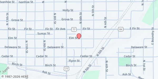 Map showing Perry Food Pantry at 736 Elm St., Perry, OK