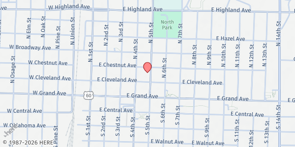 Map showing First Christian Church - Friendship Feast at 210 N. 5th St., Ponca City, OK