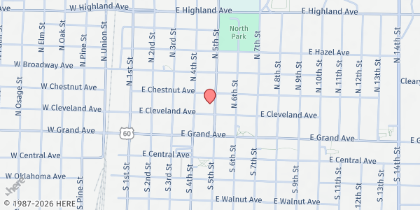 Map showing Friendship Feast - First Christian Church - Food Distribution Center at 210 N 5th St, Ponca City, OK