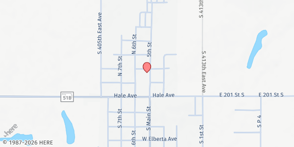 Map showing Kingdom Life Community Church at 130 N Main St, Porter, OK