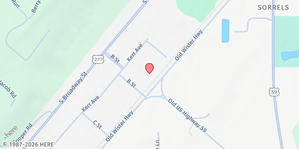 Map showing Choctaw Nation Food Distribution - Poteau at 106 B Street, Poteau, OK