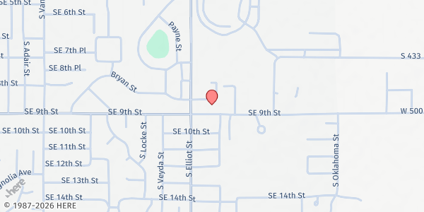 Map showing CARD Senior Nutrition-Soup Kitchen at 851 SE 9th St, Pryor, OK