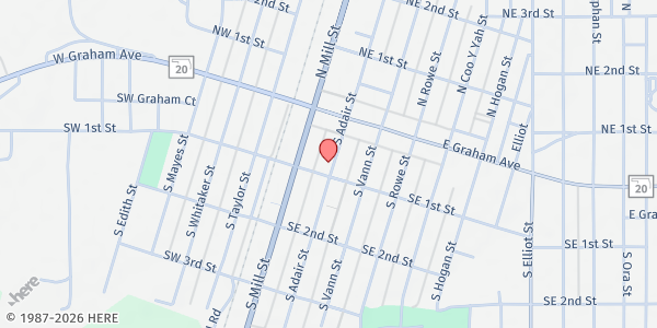 Map showing Pryor Creek Baptist Church at 32 S Adair St, Pryor, OK