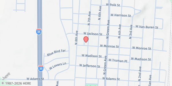 Map showing Memorial Assembly of God at 701 W Monroe St, Purcell, OK