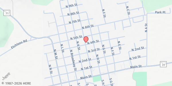 Map showing Victory Worship Cogop Food Pantry at 400 N J St, Quinton, OK