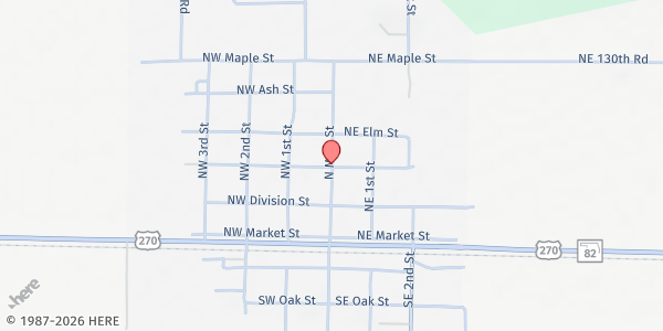 Map showing Red Oak Community Center at 203 NW Main, Red Oak, OK