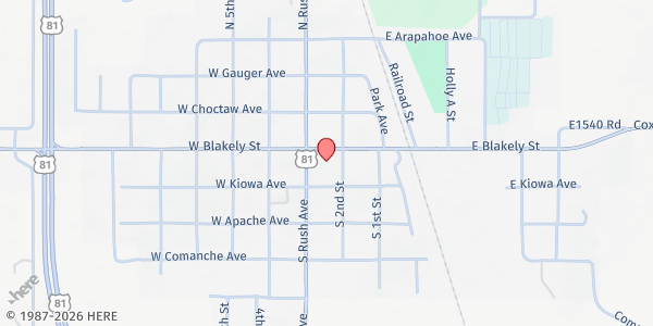 Map showing Southern Baptist Church at 212 W Blakely, Rush Springs, OK