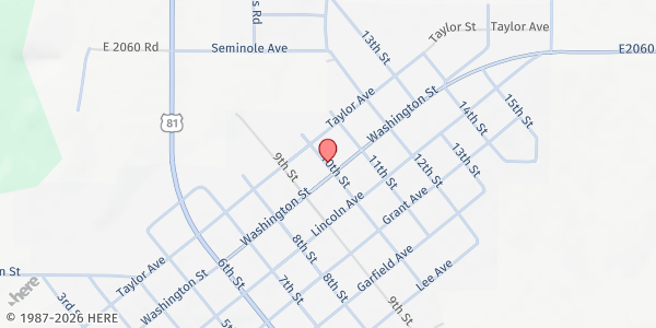 Map showing First Baptist Church Ryan at 1000 Washington St., Ryan, OK