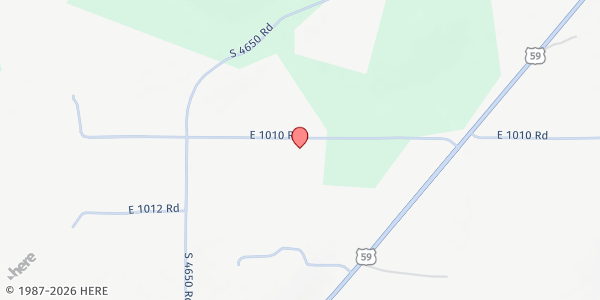 Map showing Brushy Community Center at 465406 E 1010 Rd, Sallisaw, OK