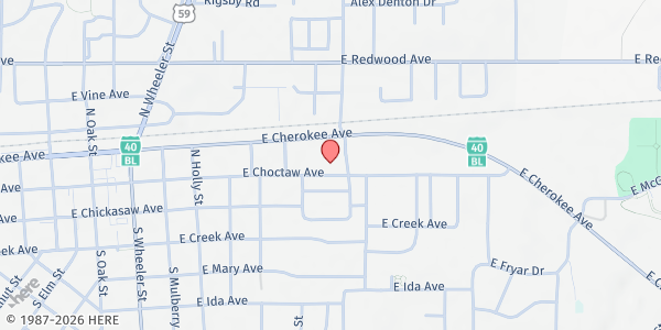 Map showing United Faith Church at 1611 S. Kerr Blvd., Sallisaw, OK