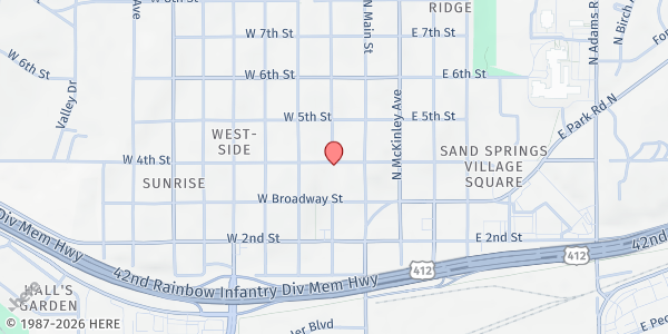 Map showing Sand Springs Community Services, Inc. at 114 W. 4th St., Sand Springs, OK