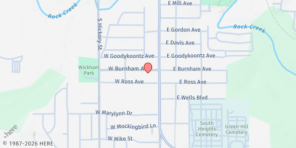 Map showing Caring Community Friends Main Pantry at 12 W. Burnham Ave., Sapulpa, OK