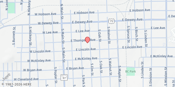 Map showing First Baptist Church Sapulpa at 200 S. Elm St., Sapulpa, OK