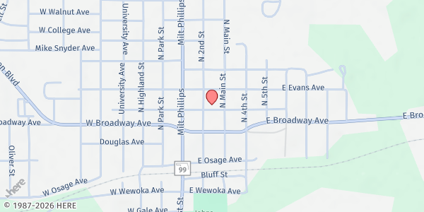 Map showing North Oak Community Food Pantry at 401 N. Main St., Seminole, OK