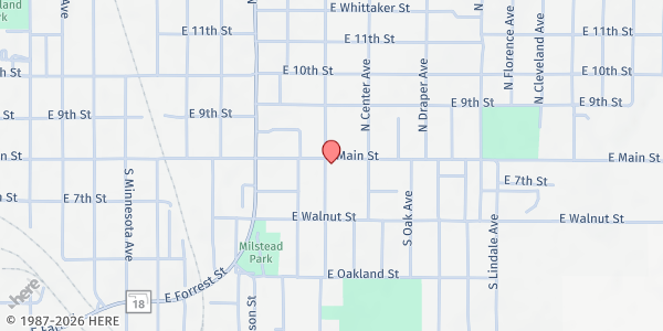 Map showing Fresh Fire Outreach Center at 1101 E Main St, Shawnee, OK