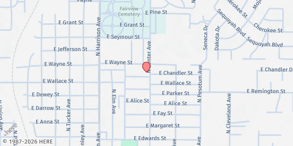 Map showing Fresh Start Community Fellowship at 1102 N Center Ave, Shawnee, OK