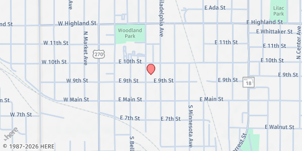 Map showing The Salvation Army - Shawnee at 200 E. 9th St., Shawnee, OK