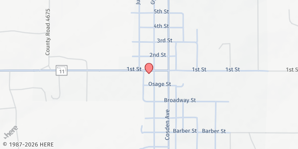Map showing Shidler Ministerial Alliance at 100 S WG Ward Ave, Shidler, OK
