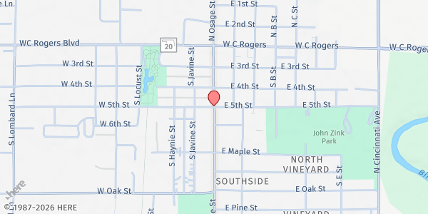 Map showing Catholic Charities Rural Outreach / Osage Co at 100 W 5th St, Skiatook, OK
