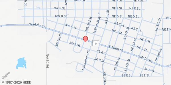 Map showing Trinity Baptist Church at 110 W Main, Stigler, OK