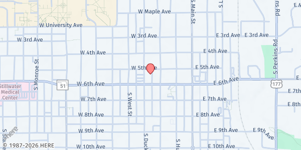Map showing First Presbyterian Stillwater at 524 S Duncan, Stillwater, OK