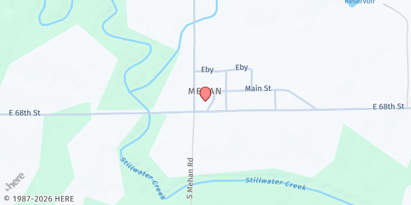 Map showing Mehan Church at 8300 E. 68th St., Stillwater, OK