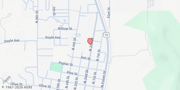 Map showing New Creature Ministries at 708 N 2nd St, Stilwell, OK