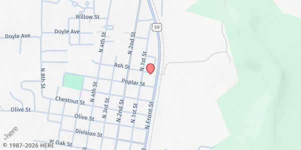 Map showing New Creature Ministries at 708 N. 2nd St., Stilwell, OK