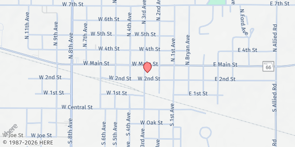 Map showing Stroud Food Pantry at 211 N 3rd Ave, Stroud, OK