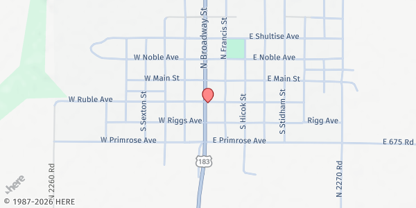 Map showing Taloga Senior Citizen Pantry at 111 S Broadway, Taloga, OK