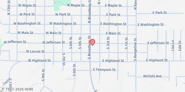 Map showing First Baptist Church at 301 S. Broadway St., Tecumseh, OK