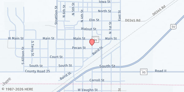 Map showing Texhoma Food Pantry at 102 S 3rd St, Texhoma, OK