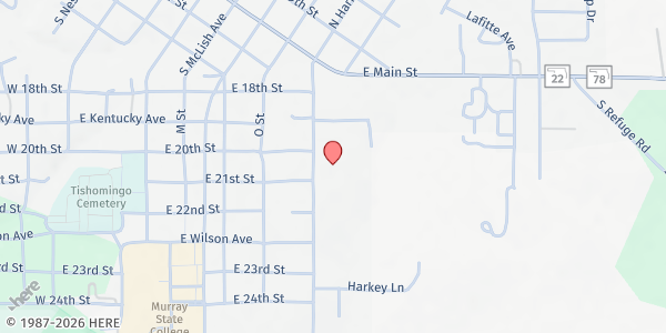 Map showing Church of the Nazarene at 400 S. Muldrow St., Tishomingo, OK