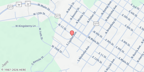 Map showing INCA Community Services Johnston County at 202 S. Capital Ave., Tishomingo, OK