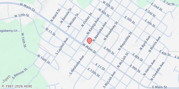 Map showing Our Neighbor's Cupboard at 107 N. Neshoba St., Tishomingo, OK