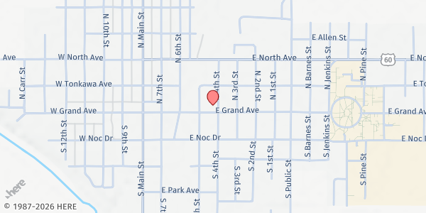 Map showing Fish & Loaves Food Pantry at 410 E Grand Ave, Tonkawa, OK