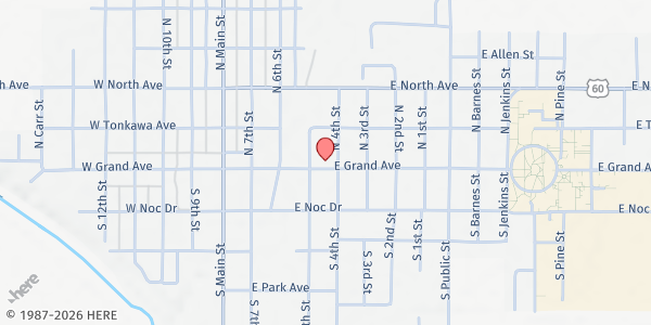Map showing Tonkawa Fish & Loaves Food Pantry at 410 E. Grand Ave., Tonkawa, OK