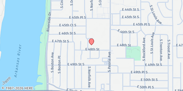 Map showing Christ The King Miracle Church at 4635 S. Madison Pl., Tulsa, OK