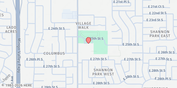 Map showing Christview Christian Church at 2525 S Garnett Rd, Tulsa, OK