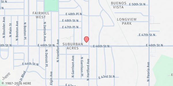 Map showing Church of Eternal Love at 4606 N. Hartford Ave., Tulsa, OK